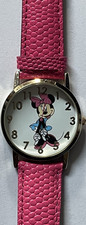 Vintage Disney Minnie Mouse Pink Leather Band Stainless Steel Watch Japan Made