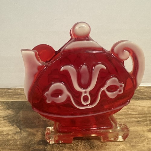 Vintage 6" Lucite Napkin Holder - Teapot Design - MCM - Red & White - USA Made - Picture 2 of 8