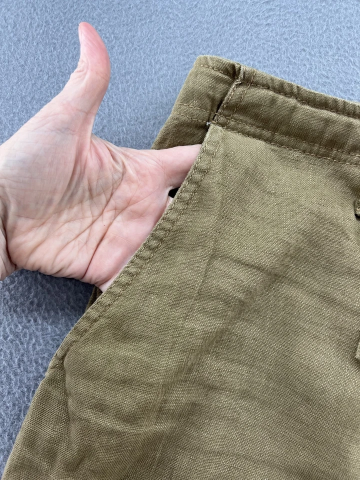 Shorts masculino Sean John 38 linho cáqui ajuste relaxado cordão casual logotipo verão - Imagem 2 de 4