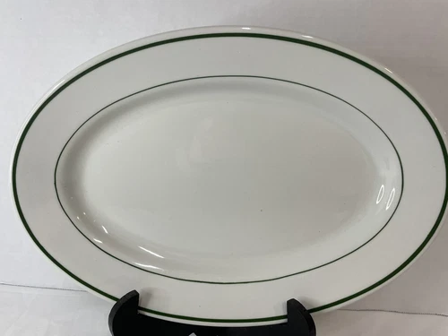 Shenango China Restaurant Ware Green Stripe Oval Serving Platter