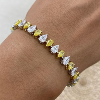 12ct F/VS2 Pear Cut Lab Created Diamond White Gold Tennis Bracelet Certified