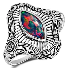 2CT Red Fire Opal 925 Solid Genuine Sterling Silver Art Deco Ring Sz 6 US3