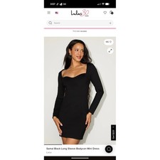 Lulus Samai Black Long Sleeve Bodycon Mini Dress Sweetheart Neckline Size M