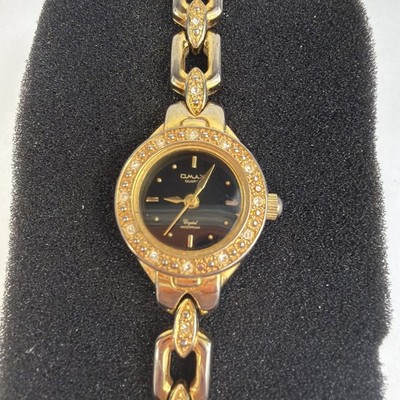 OMAX Crystal Women's  Waterproof Gold -Tone with Jewels Quartz Watch