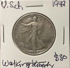 1942-P Walking Liberty half dollar, 90% silver coin