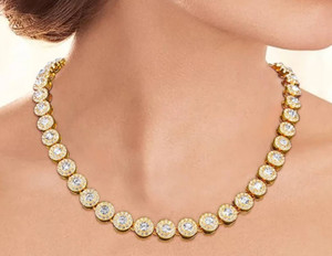 Authentic Women’s 8CT Lab-Created Diamond Tennis Necklace Round Cut 14K Yellow Gold Plated