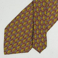 Valentino Italy Men's Dark Red Geometric Pattern 100 Silk Tie 225 Vintage