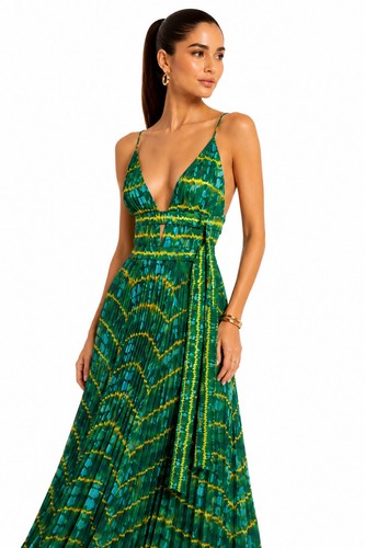 NWOT $2495 Altuzarra Winda Tie Dye Belted Maxi Dress Green Italy IT 40 US 4