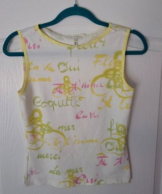 ESCADA White Pink Lemon/Lime Cotton Blend Sleeveless Top   French words Sz 34