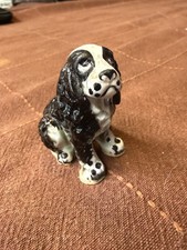 VTG Springer Spaniel Dog Figurine MCM Bone China Figurine Black White 2.5in.