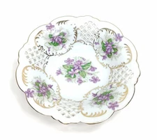 Vintage Ardalt Hand Painted Open Lace Bowl Violet 7169