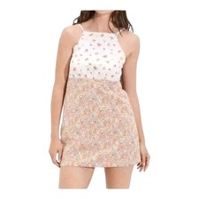 NWOT AMERICAN EAGLE brown and cream floral two tone mini dress Size XS Beach