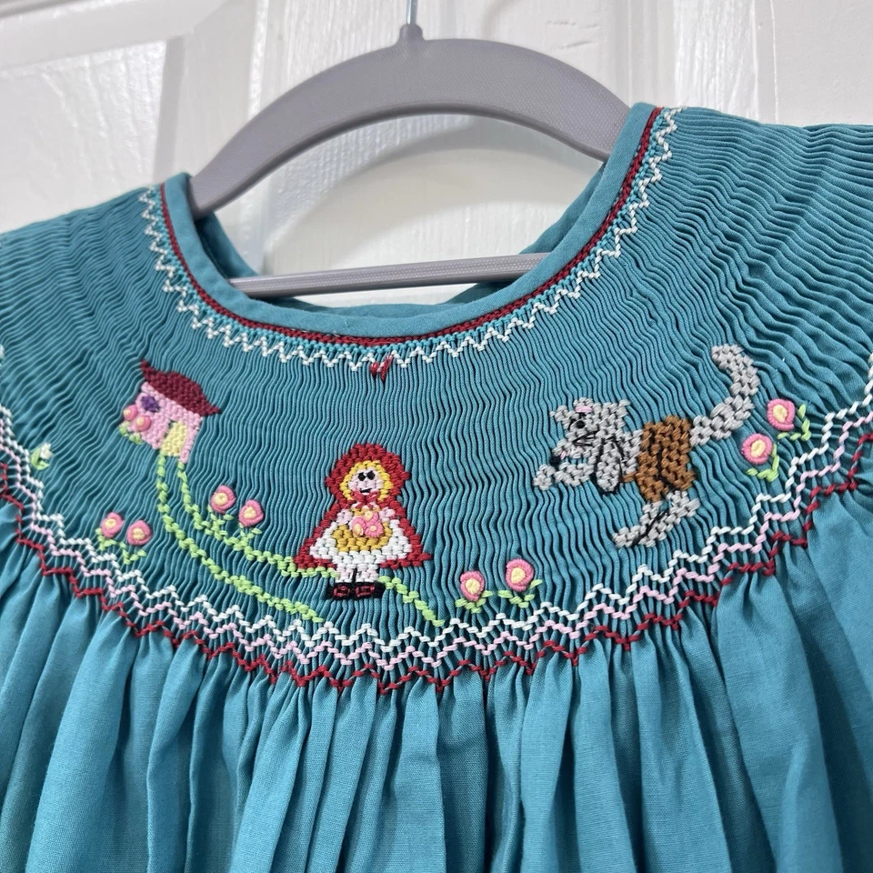 Vestido Caperucita Roja Talla 6 Colección Rosalina Bordado Verde azulado Foto 4 de 4