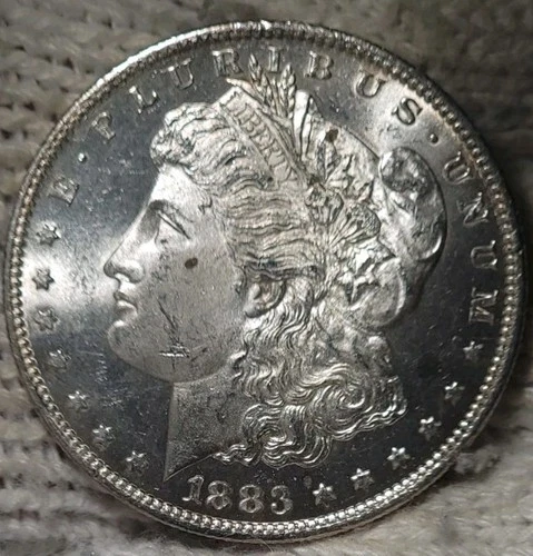 1883-o Morgan Silver Dollar Brilliant Uncirculated Cameo With Slight Mirrors