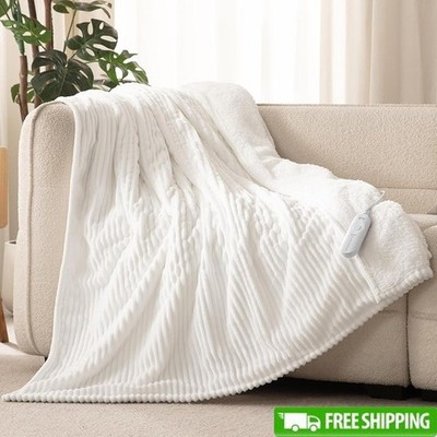 Heated Throw Blanket Electric Sherpa Safety Auto-Off Machine Washable Comfort US
