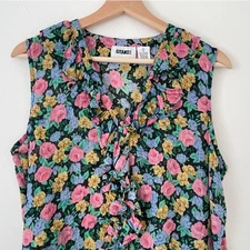 Vtg 90's Gitano Floral Ruffle Sleeveless Button Up Blouse Sz M Cottage Grunge 