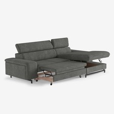 Canapé-lit 3 places avec méridienne droite, coffre de rangement, appuie-tête rég