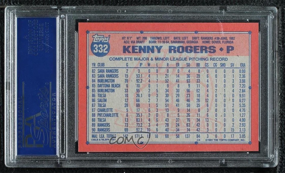 1991 Topps Operation Desert Shield Kenny Rogers #332 PSA 8 Shield - Image 2 of 2