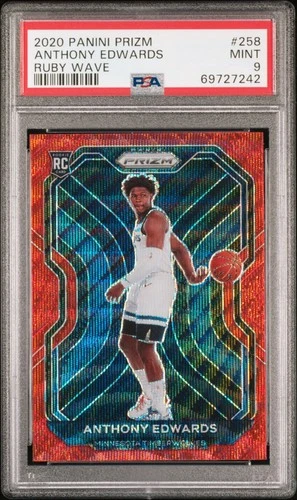2020-21 Panini Prizm Anthony Edwards Ruby Wave PSA 9 Timberwolves Red Wave RC