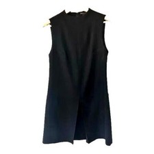 Alice + Olivia Employed Shift Black Dress Sleeveless Pleat Front Mini 4 S Lined
