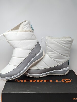 NIB Women's Merrell Snowcreek Sport Mid Zip Polar Waterproof White Boots 7.5