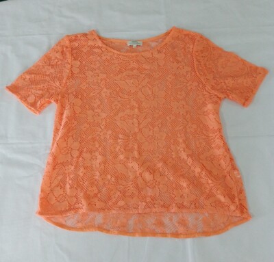 Ladies T-shirt Matalan Size 14 Short Sleeve Round Neck Lace Pink 12332