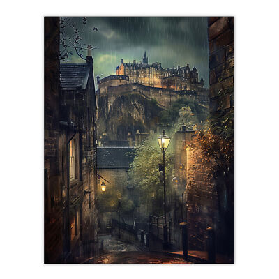 Edinburgh Castle atmosphärisch Schottland Nacht Regen Wandbild Poster Druck