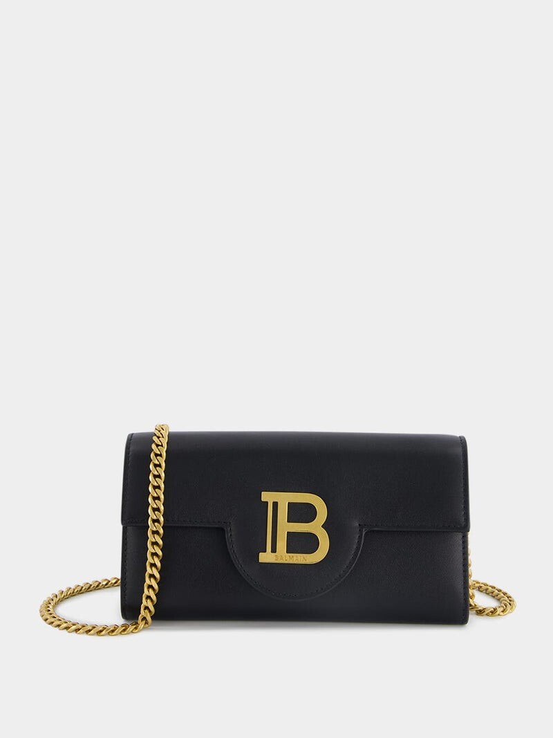 VIP【関税送料無料】希少 BALMAIN B-BUZZ LEATHER WALLET NWT NEW Balmain B Buzz Leather chain wallet Bag Gold Logo