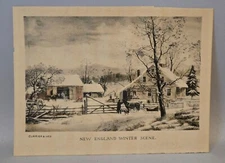 VINTAGE CURRIER & IVES NEW ENGLAND WINTER SCENE LITHOGRAPH
