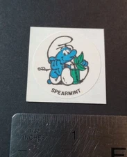 Vintage Stickers Smurfs SPEARMINT Scratch and Sniff Sticker 80s Matte Peyo