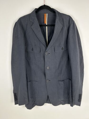 Men's Linen Safari Blazer Sport Coat Unlined Blue Size Medium *Sample* Resort