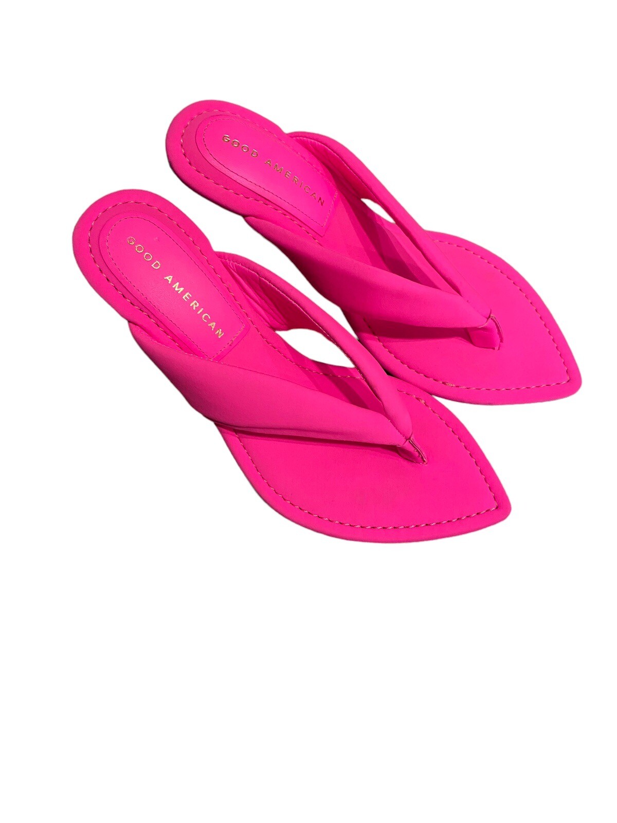 Good American Neon Pink Thong Clear Wedge Sandals 7.5