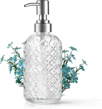 12 Oz Refillable Glass Soap Dispenser with Rust Proof Stainless Steel Pump, for