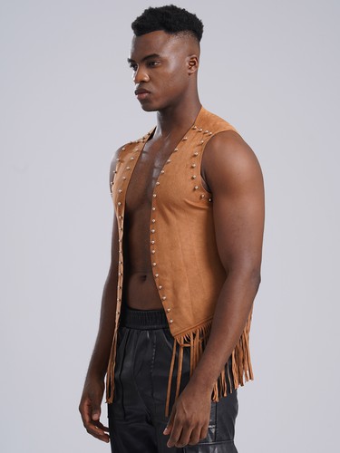 Men Waistcoat Faux Suede Vest Carnival Jacket Plus Size Coat Rivets Costume - 第 17/26 張圖片