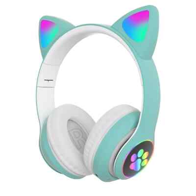 KATZENKOPFHÖRER BLUETOOTH KABELLOS GAMING LED KOPFHÖRER IPHONE SMARTPHONE - GRÜN