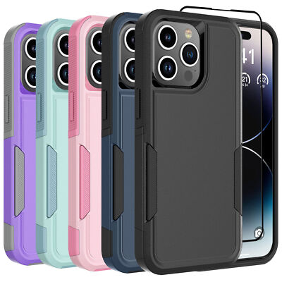 For iPhone 15 14 13 12 Pro Max Phone Case with Screen Protector Shockproof Cover