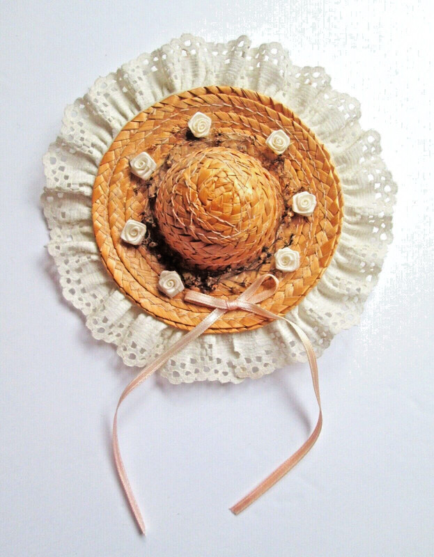 NEW Handmade Straw Hat Flowers, Lace, Ribbon Decorative Wall Hanging Home Décor