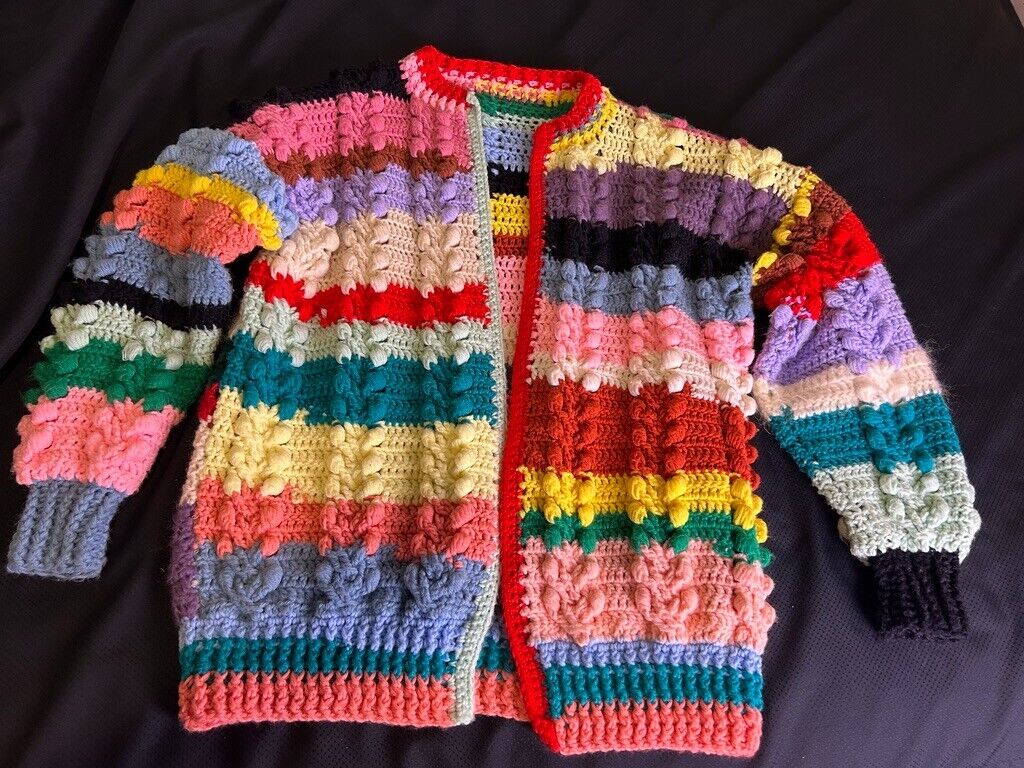 Vintage Hand Crocheted Granny Cardigan Sweater Sz… - image 7