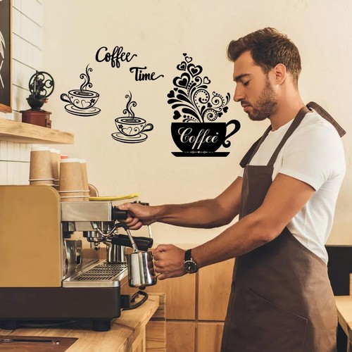 Coffee Cup Wall Decals Vinyl Kitchen Wall Decor Stickers Black Coffee Tea Sig... - Picture 6 of 8