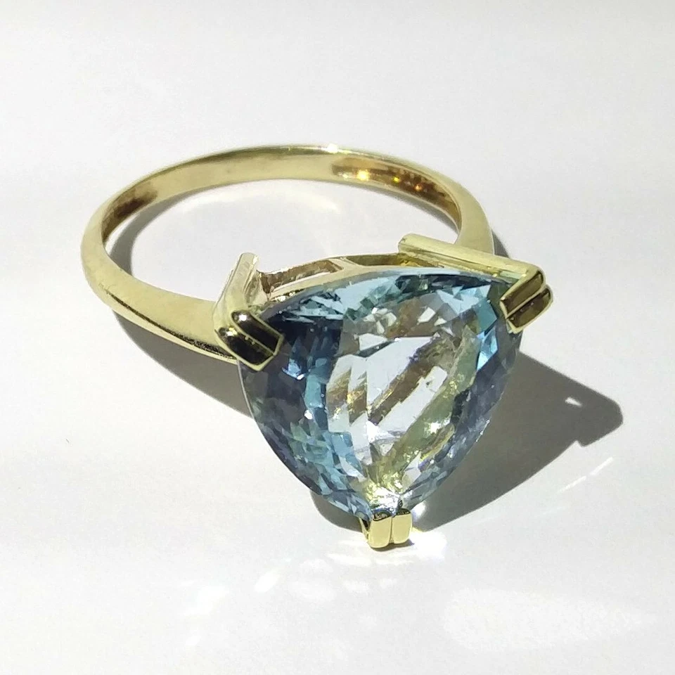 Gold (585) Ring mit echtem, dreiseitigem Aquamarin (8,28 ct) - Bild 2 von 4