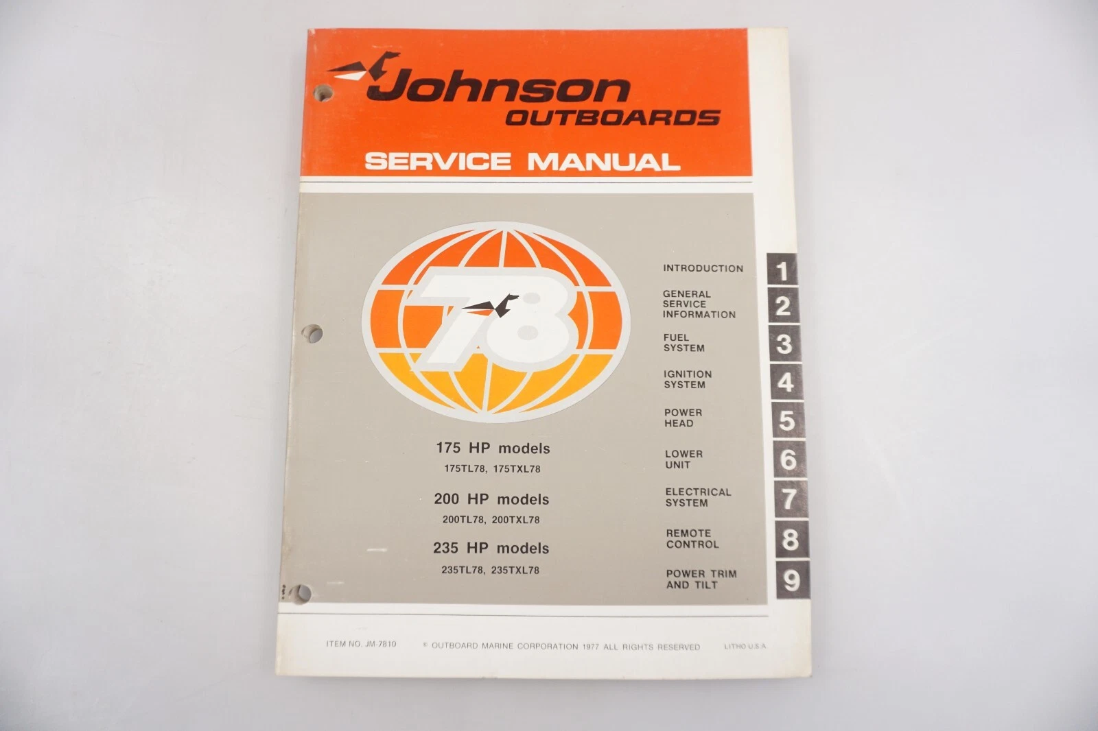 1978 OEM Johnson Outboards 175 200 235 HP Service Shop Manual JM-7810