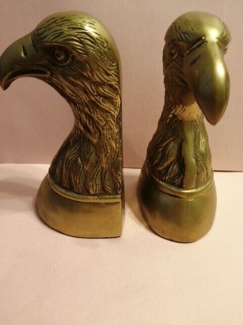 VTG, Pair of solid heavy Brass  Eagle Head bookends. 7" tall.