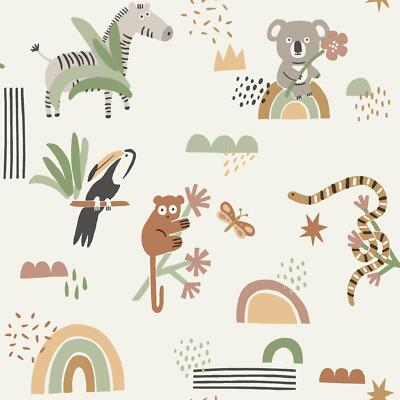 Kids Abstract Animals Wallpaper Girls Boys Nursery Playroom Holden Beige 13351