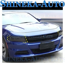 FOR 2015+ DODGE CHARGER FRONT HEADLIGHT LAMP SMOKED COVER OVERLAY TRIM SHELL KIT