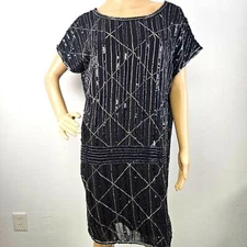 Forever 21 Contemporary Dress NEW Black Beaded Sz M 40s Flapper Dark Romantic