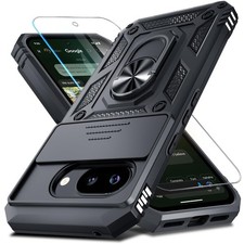 For Google Pixel 10a PC TPU Case Ring Stand Slide Camera Cover