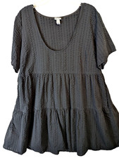 A New Day Womens XL Black Tiered Dress Short Sleeve Gothic Cottagecore Pockets