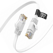 White Cat 6 Flat Ethernet Cable 100 Ft 10Gbps LAN Cable