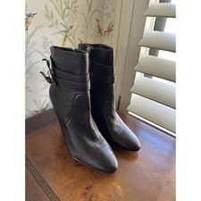 Calvin Klein Brown Booties Ankle Boots Women size 8M Sexy Minimalist Buckles Zip