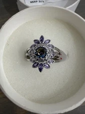 Rbp6324 Believe In Miracles lab created blue rainbow topaz rhodium plated Sz 10